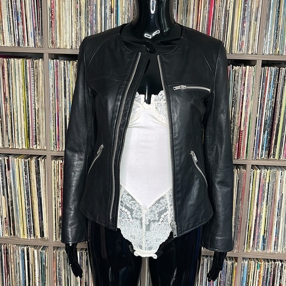 June Jackets & Blazers - June Black Leather Biker Jacket w/ Silver Hardware Size XS